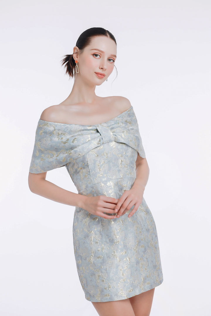Azure Gleam Jacquard Mini Dress