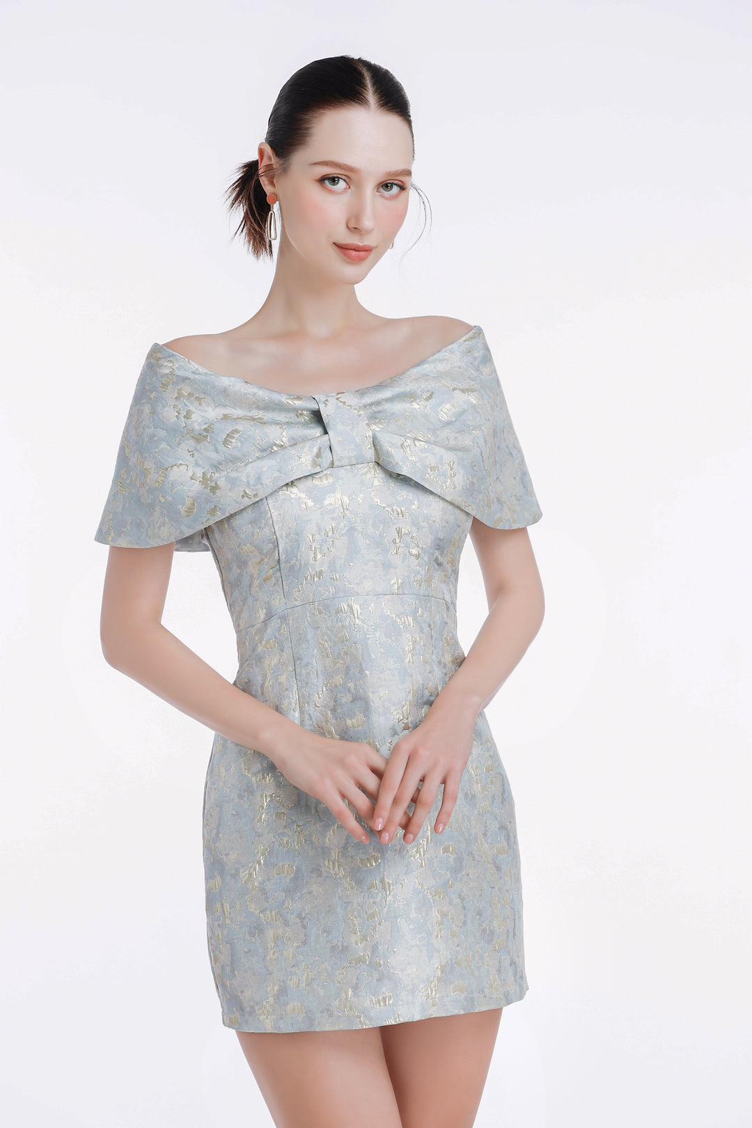 Azure Gleam Jacquard Mini Dress