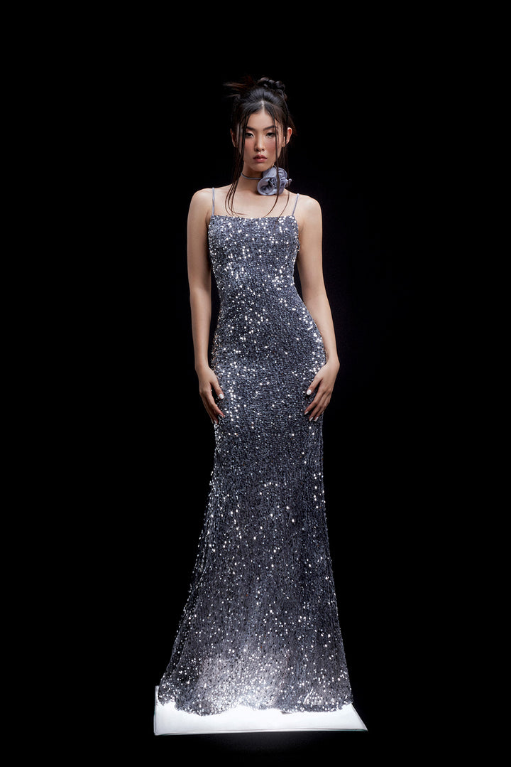 Silver Sequinned Trumpet Gown